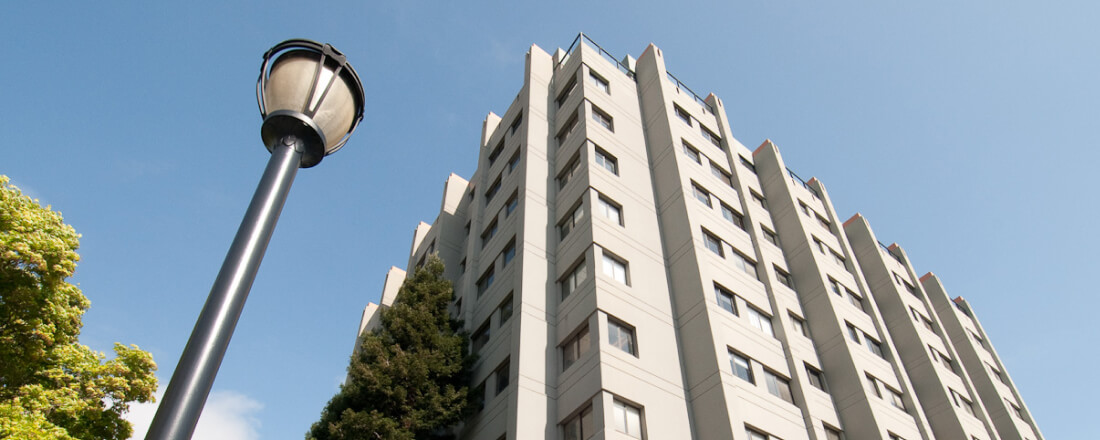 building and a lamp post